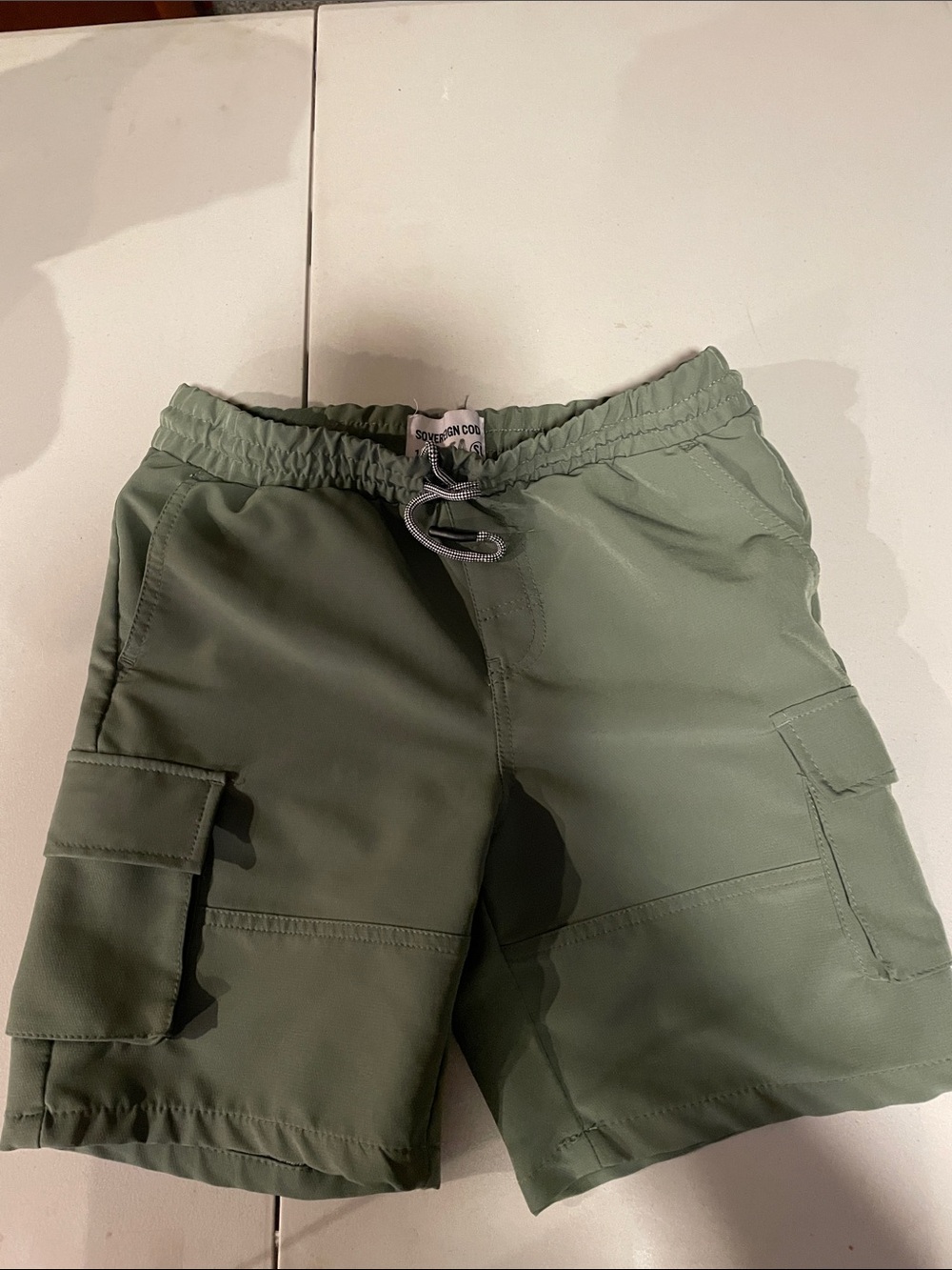 Sovereign Code Olive Green Cargo Swim Shorts with Drawstring